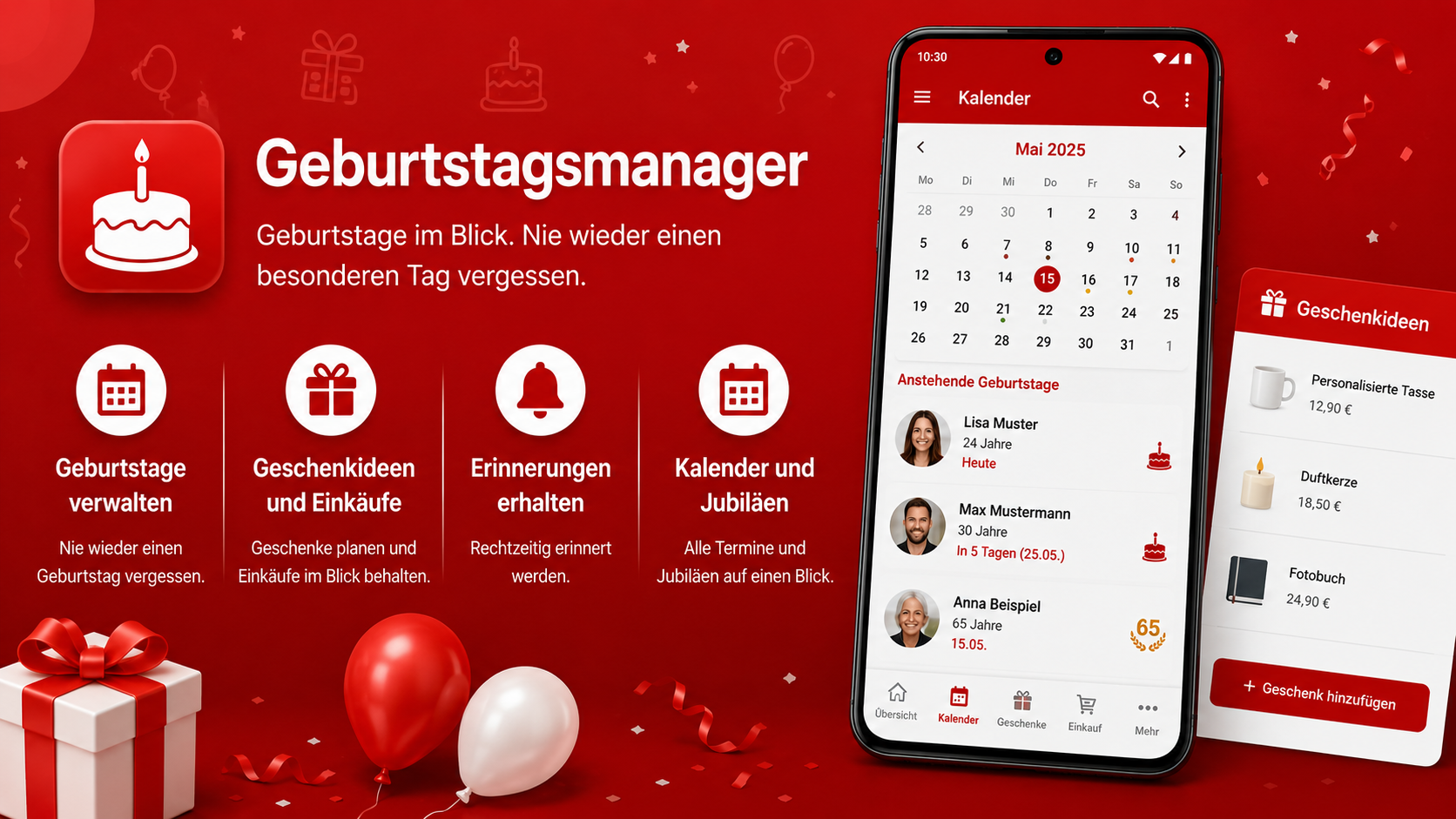 Geburtstagsmanager auf Smartphone